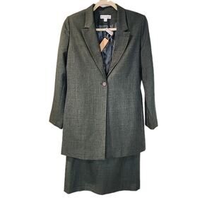 DRESSBARN Women 2PC Elegant Career Office Olive Set Skirt/Blazer Suit Size 6